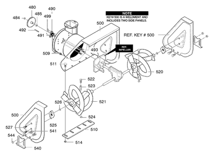 Auger Housing Diagram and Parts List for 627804X89C 2001 Briggs and Stratton Snow Blower
